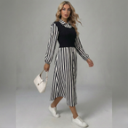 Striped Layered Midi Dress - Lightweight Fabric for Casual or Formal Wear