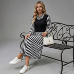 Striped Layered Midi Dress - Lightweight Fabric for Casual or Formal Wear
