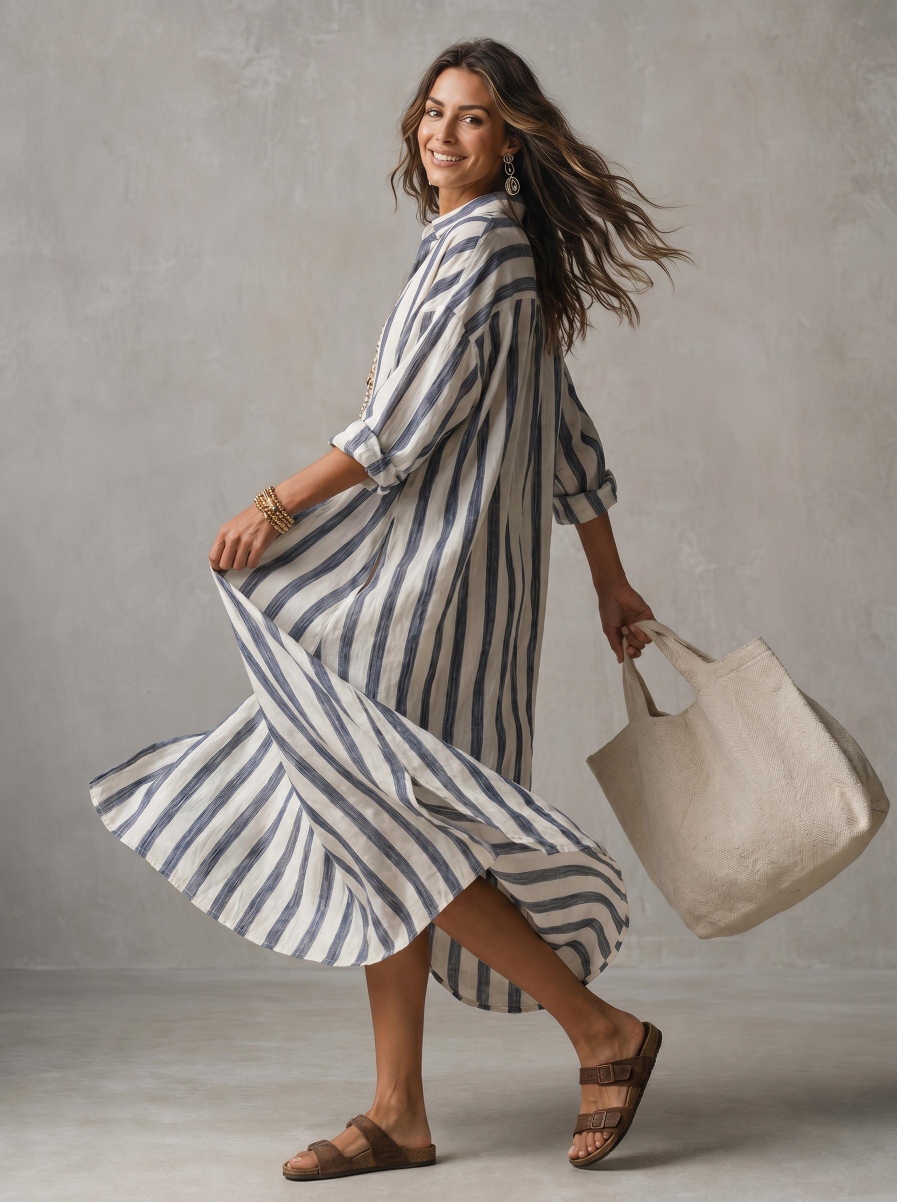 Striped Maxi Dress in Lightweight Fabric - Casual Bohemian Style for Everyday Wear