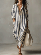 Striped Maxi Dress in Lightweight Fabric - Casual Bohemian Style for Everyday Wear