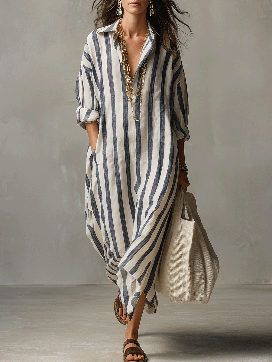 Striped Maxi Dress in Lightweight Fabric - Casual Bohemian Style for Everyday Wear