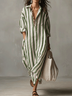 Striped Maxi Dress in Lightweight Fabric - Casual Bohemian Style for Everyday Wear