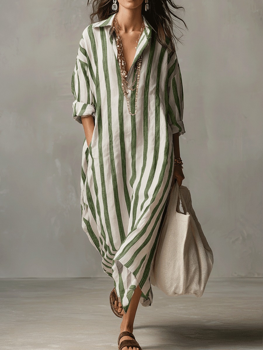 Striped Maxi Dress in Lightweight Fabric - Casual Bohemian Style for Everyday Wear