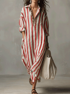 Striped Maxi Dress in Lightweight Fabric - Casual Bohemian Style for Everyday Wear