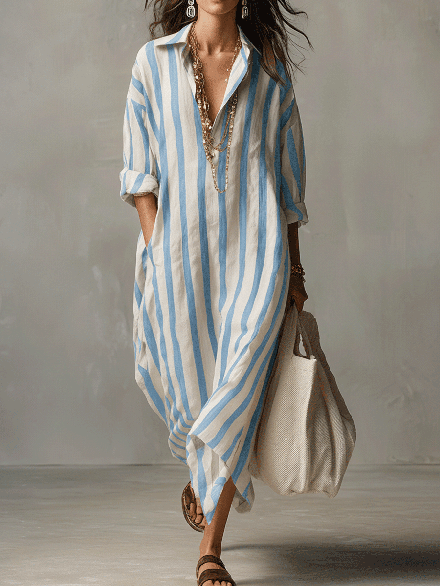 Striped Maxi Dress in Lightweight Fabric - Casual Bohemian Style for Everyday Wear
