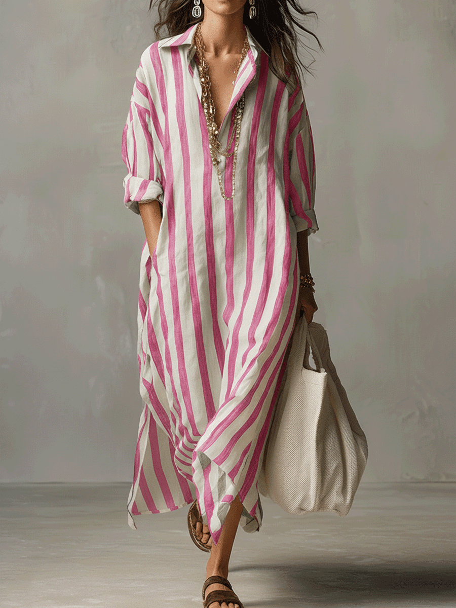 Striped Maxi Dress in Lightweight Fabric - Casual Bohemian Style for Everyday Wear