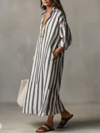 Striped Maxi Dress in Lightweight Fabric - Casual Bohemian Style for Everyday Wear