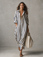 Striped Maxi Dress in Lightweight Fabric - Casual Bohemian Style for Everyday Wear