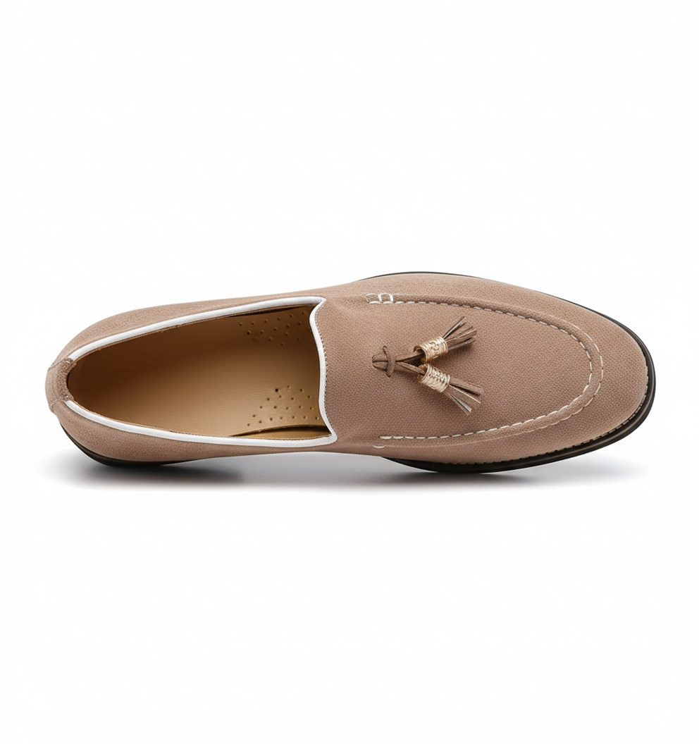 Taupe Suede Tassel Loafers for Men