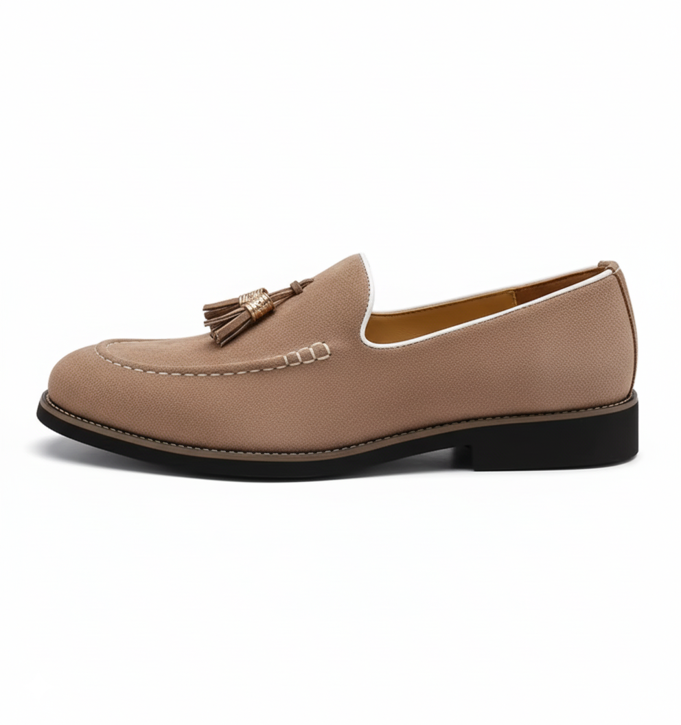 Taupe Suede Tassel Loafers for Men