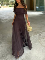 Off Shoulder Chiffon Maxi Dress for Women - Elegant Evening Gown for Parties and Special Occasions