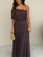 Off Shoulder Chiffon Maxi Dress for Women - Elegant Evening Gown for Parties and Special Occasions