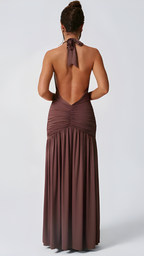 Twilight Plunge Maxi Dress in Velour Fabric for Evening Events and Special Occasions