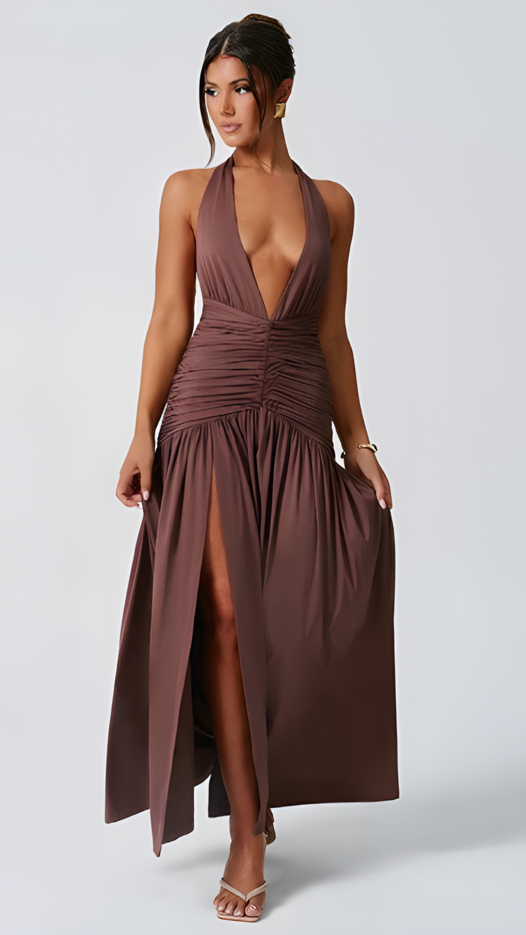 Twilight Plunge Maxi Dress in Velour Fabric for Evening Events and Special Occasions
