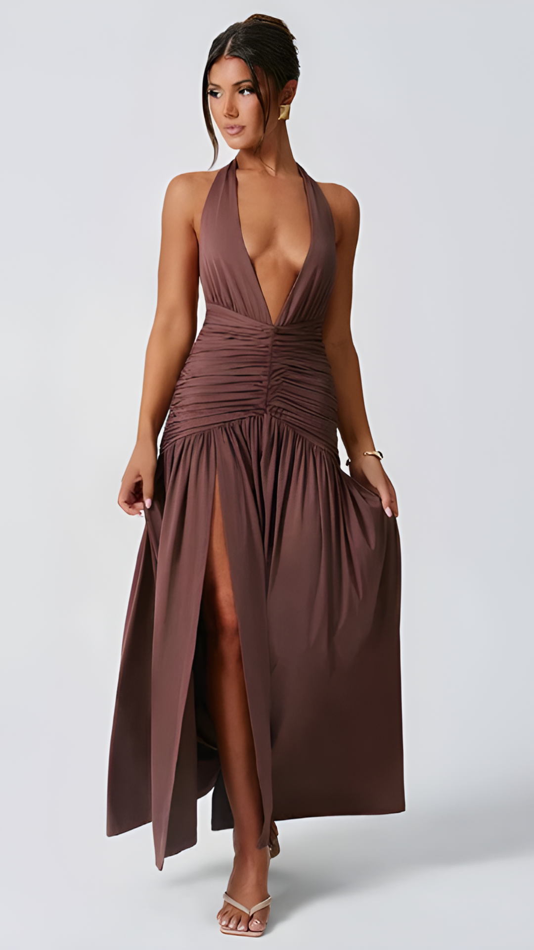 Twilight Plunge Maxi Dress in Velour Fabric for Evening Events and Special Occasions