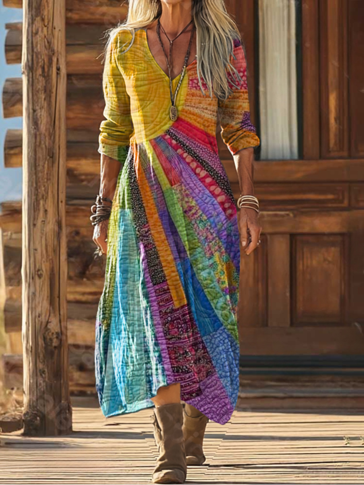 Boho Sun Pattern Cotton Dress for Casual Wear and Summer Occasions