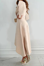 V-Neck Sheath Midi Dress in Elegant Fabric with Slit Design for Formal Events and Special Occasions