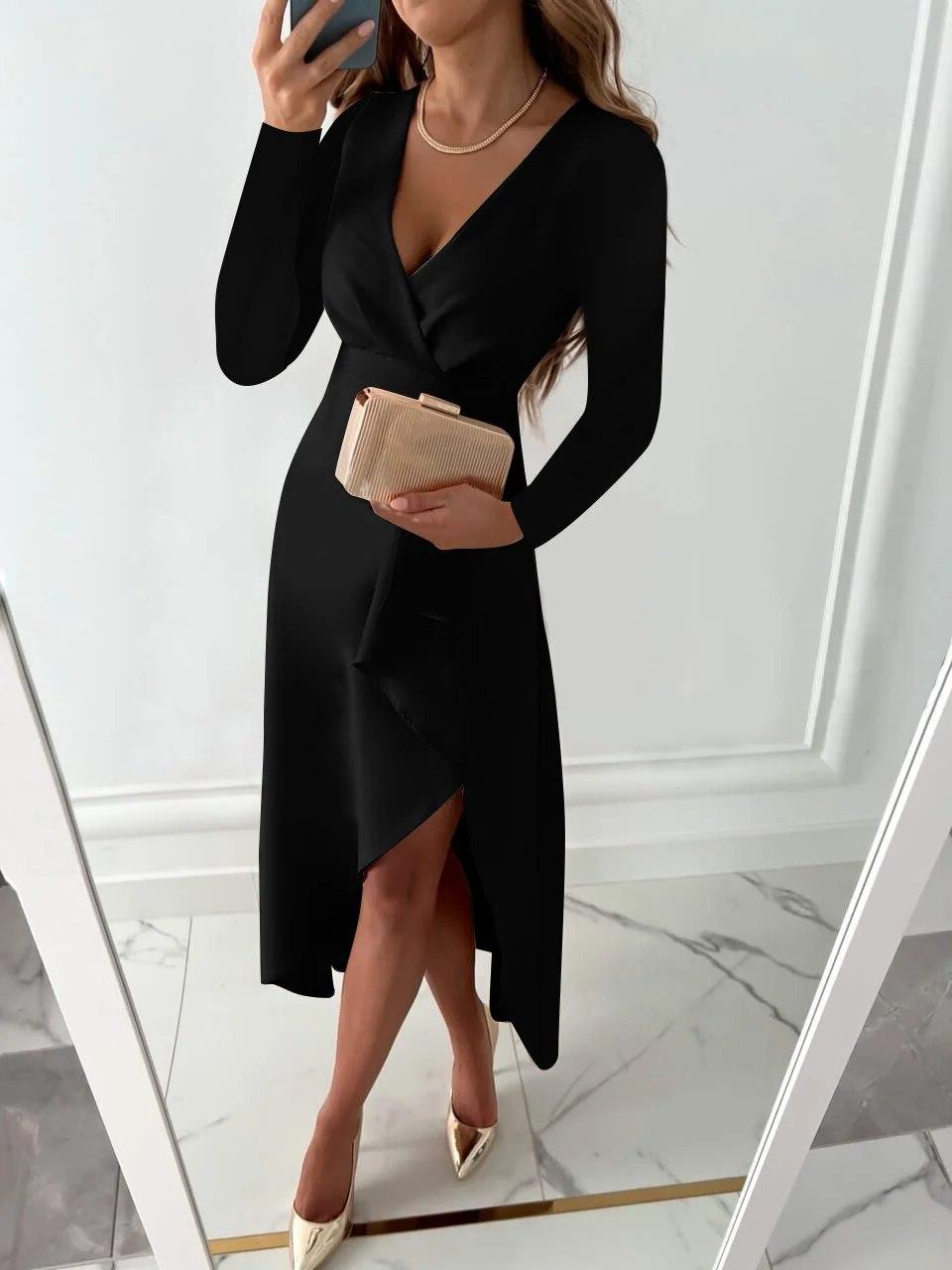 V-Neck Sheath Midi Dress in Elegant Fabric with Slit Design for Formal Events and Special Occasions