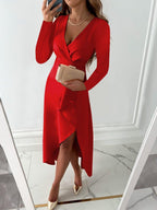 V-Neck Sheath Midi Dress in Elegant Fabric with Slit Design for Formal Events and Special Occasions