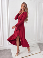 V-Neck Sheath Midi Dress in Elegant Fabric with Slit Design for Formal Events and Special Occasions