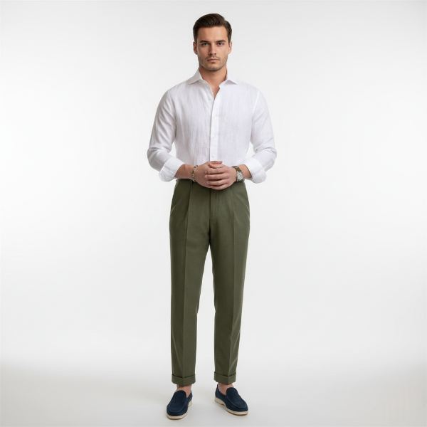 White Linen Men's Shirt UK – Lightweight Breathable Fabric Spread Collar, Smart Casual Office Wear