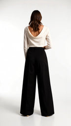 Wide-Leg Trousers for Women - High Waist with Pleats and Side Pockets - Versatile Casual or Office Wear