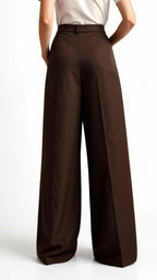 Wide-Leg Trousers for Women - High Waist with Pleats and Side Pockets - Versatile Casual or Office Wear