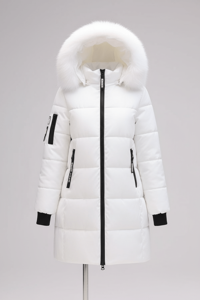 Women's Quilted Insulated Parka Jacket with Fur Collar for Cold Weather Wear