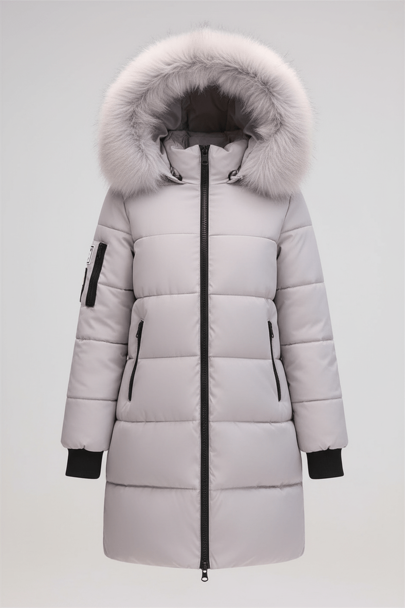 Women's Quilted Insulated Parka Jacket with Fur Collar for Cold Weather Wear