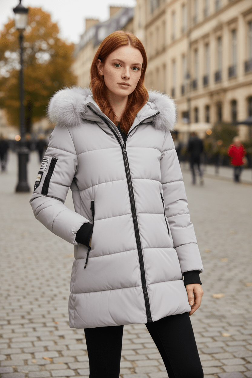 Women's Quilted Insulated Parka Jacket with Fur Collar for Cold Weather Wear