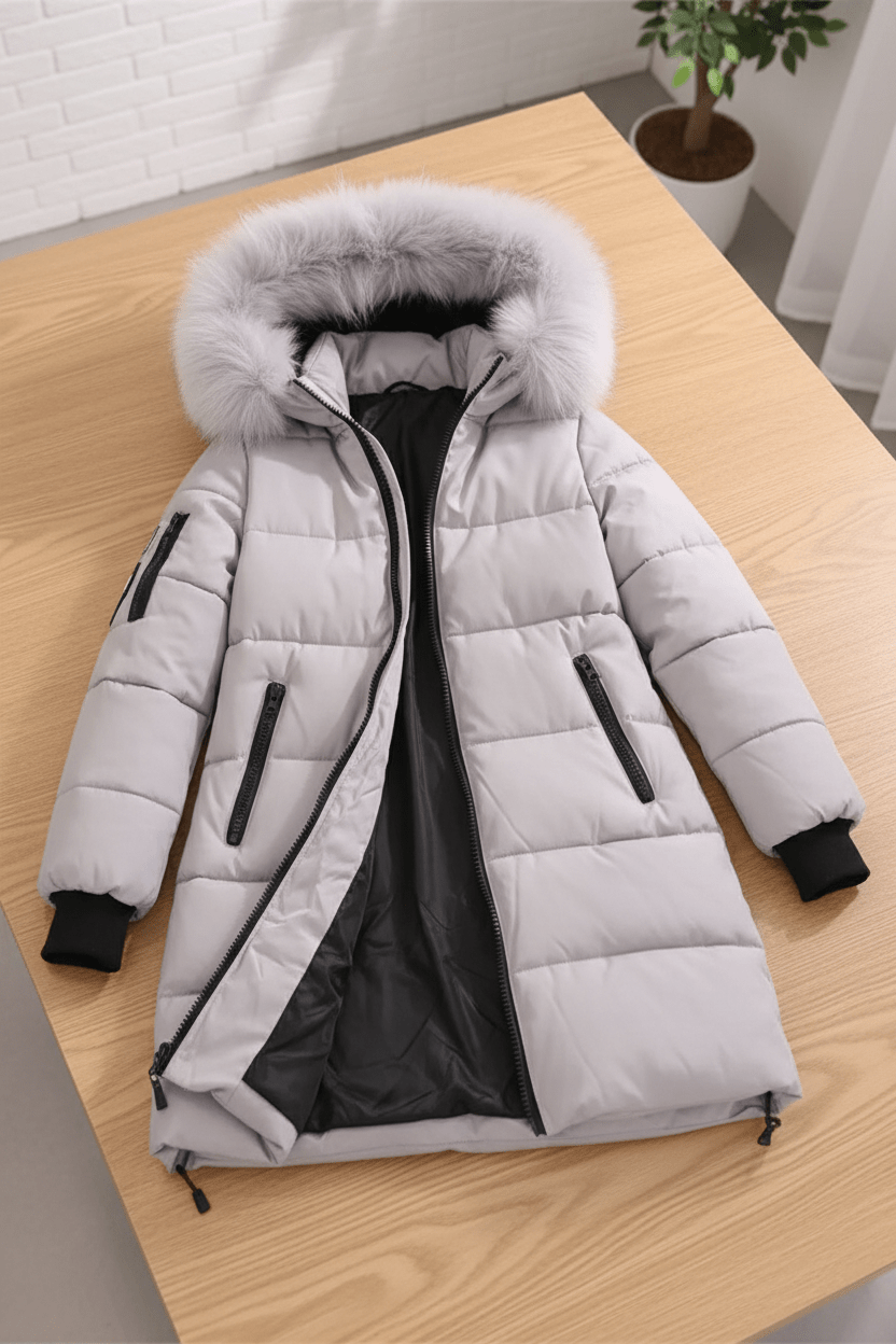 Women's Quilted Insulated Parka Jacket with Fur Collar for Cold Weather Wear