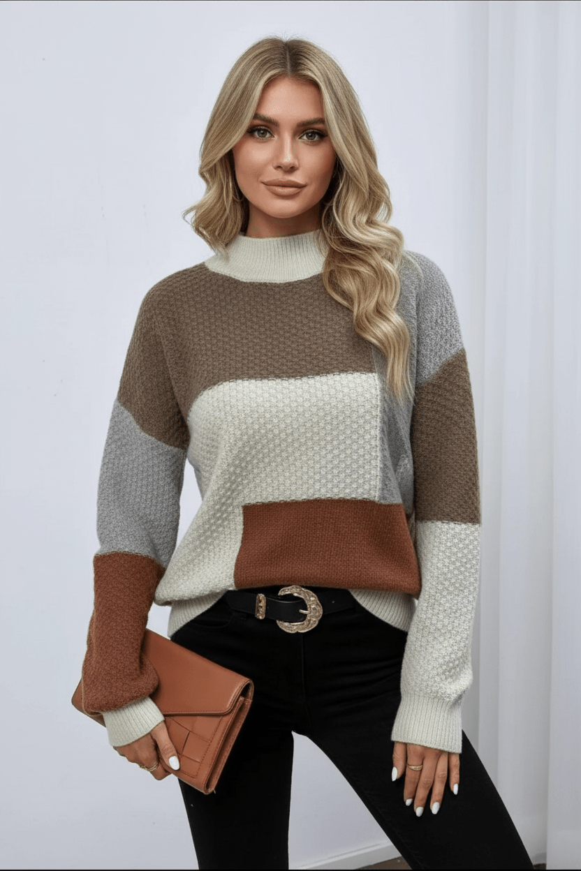 Women's Textured Patchwork Knit Sweatshirt