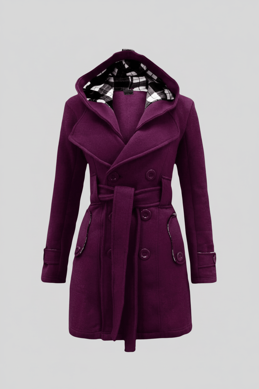 Women's Wool Blend Double-Breasted Hooded Coat