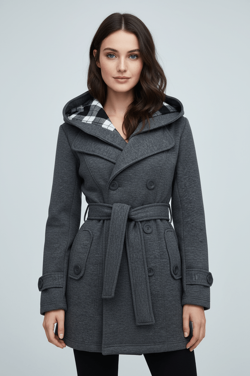 Women's Wool Blend Double-Breasted Hooded Coat Gray