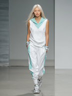 Women's Hooded Tracksuit in White and Teal - Comfortable Athleisure Set