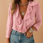 Women's Ruffle Blouse with Butterfly Print | Casual Wear Top for Spring/Summer