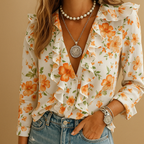 Women's Ruffle Blouse with Butterfly Print | Casual Wear Top for Spring/Summer