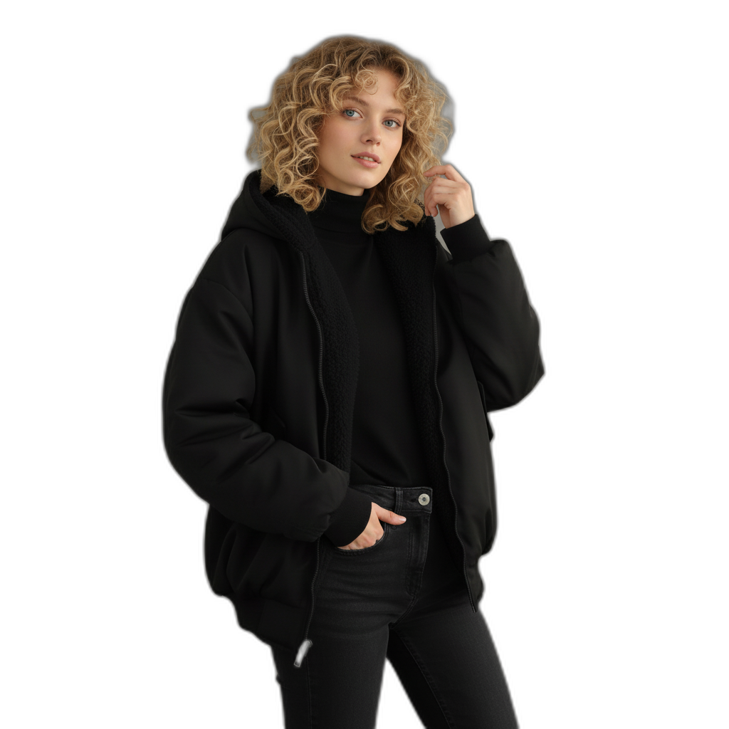 Women's Short Hooded Winter Jacket - Insulated Coat for Cold Weather Protection Black
