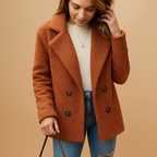 Women's Short Teddy Winter Coat - Button Fastening, Cozy Faux Fur Design Caramel