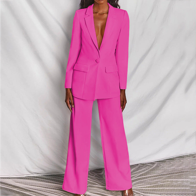 Women's Slim Fit Blazer and Trouser Set - Classic Business Attire for Professional Wear - Elegant Tailored Design