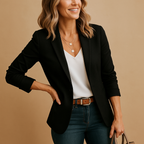 Women's Tailored Fitted Blazer | Long Sleeve Jacket for Professional and Casual Wear in Classic Design Black