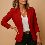 Women's Tailored Fitted Blazer | Long Sleeve Jacket for Professional and Casual Wear in Classic Design Red
