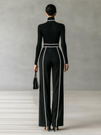 Women's Turtleneck Long Sleeve Top with Wide Leg Pants Two-Piece Set