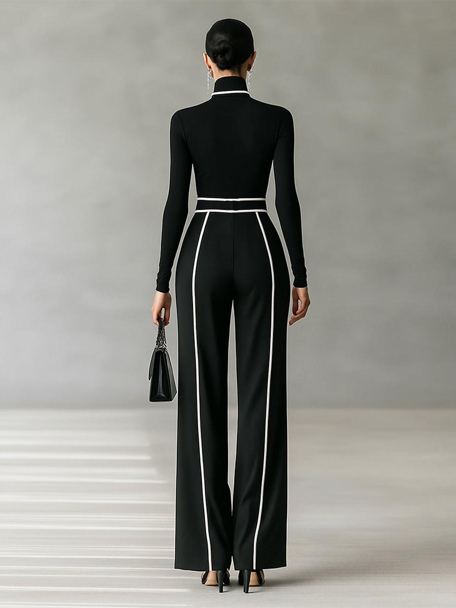 Women's Turtleneck Long Sleeve Top with Wide Leg Pants Two-Piece Set