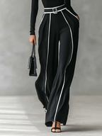 Women's Turtleneck Long Sleeve Top with Wide Leg Pants Two-Piece Set