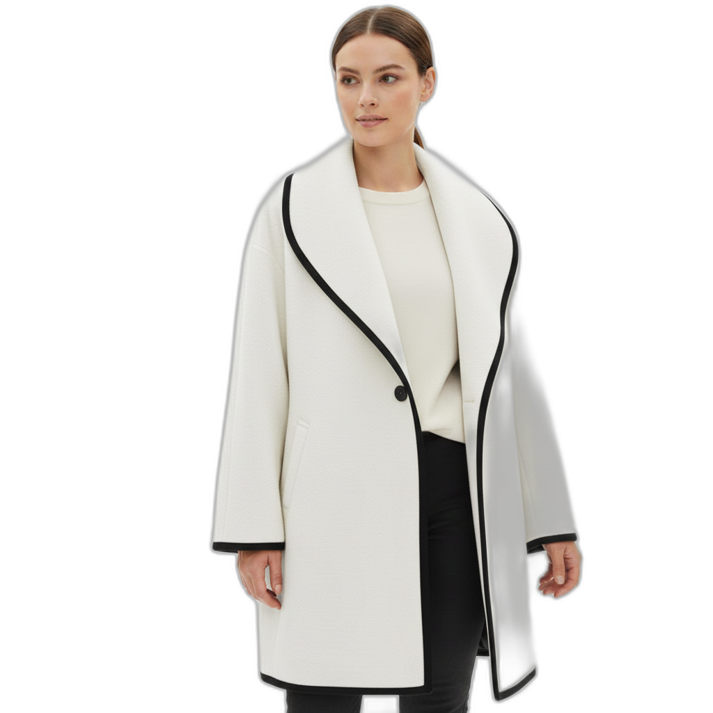Wool Coat for Women - Classic Design - Warm Outerwear for Fall and Winter White