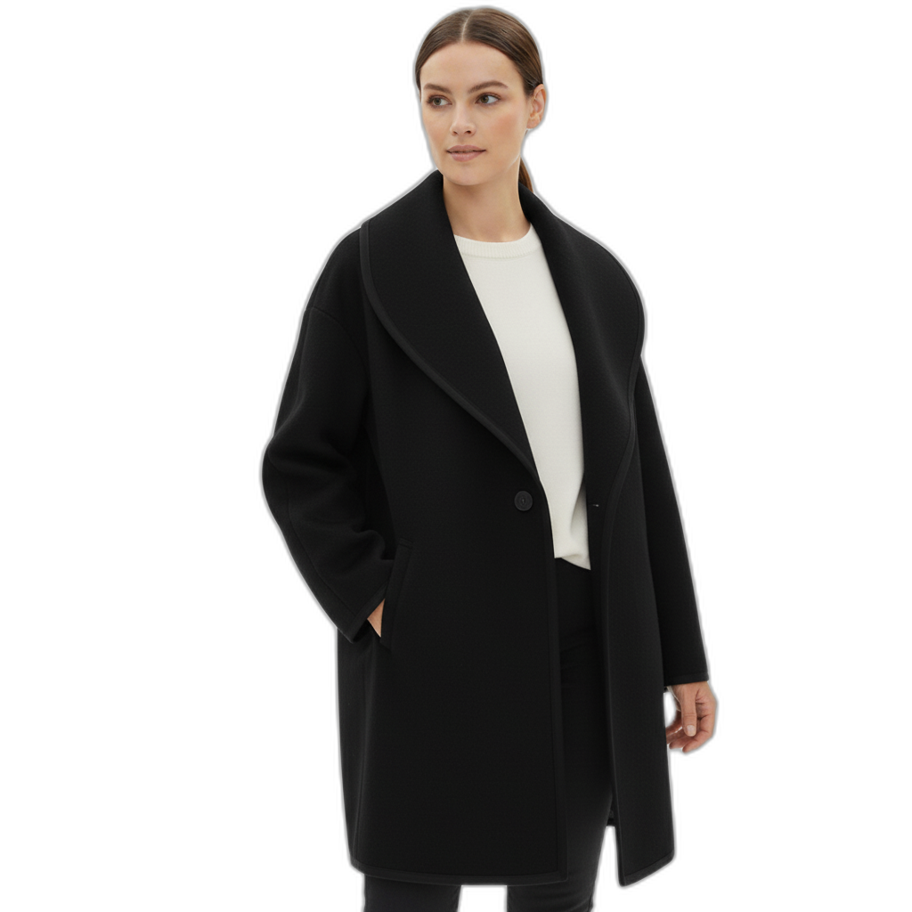 Wool Coat for Women - Classic Design - Warm Outerwear for Fall and Winter Black