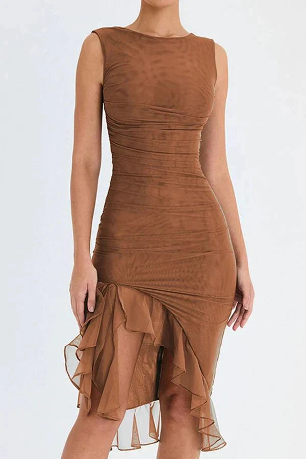 Sleeveless Ruched Midi Dress for Women UK – Wedding Guest & Mother of the Bride