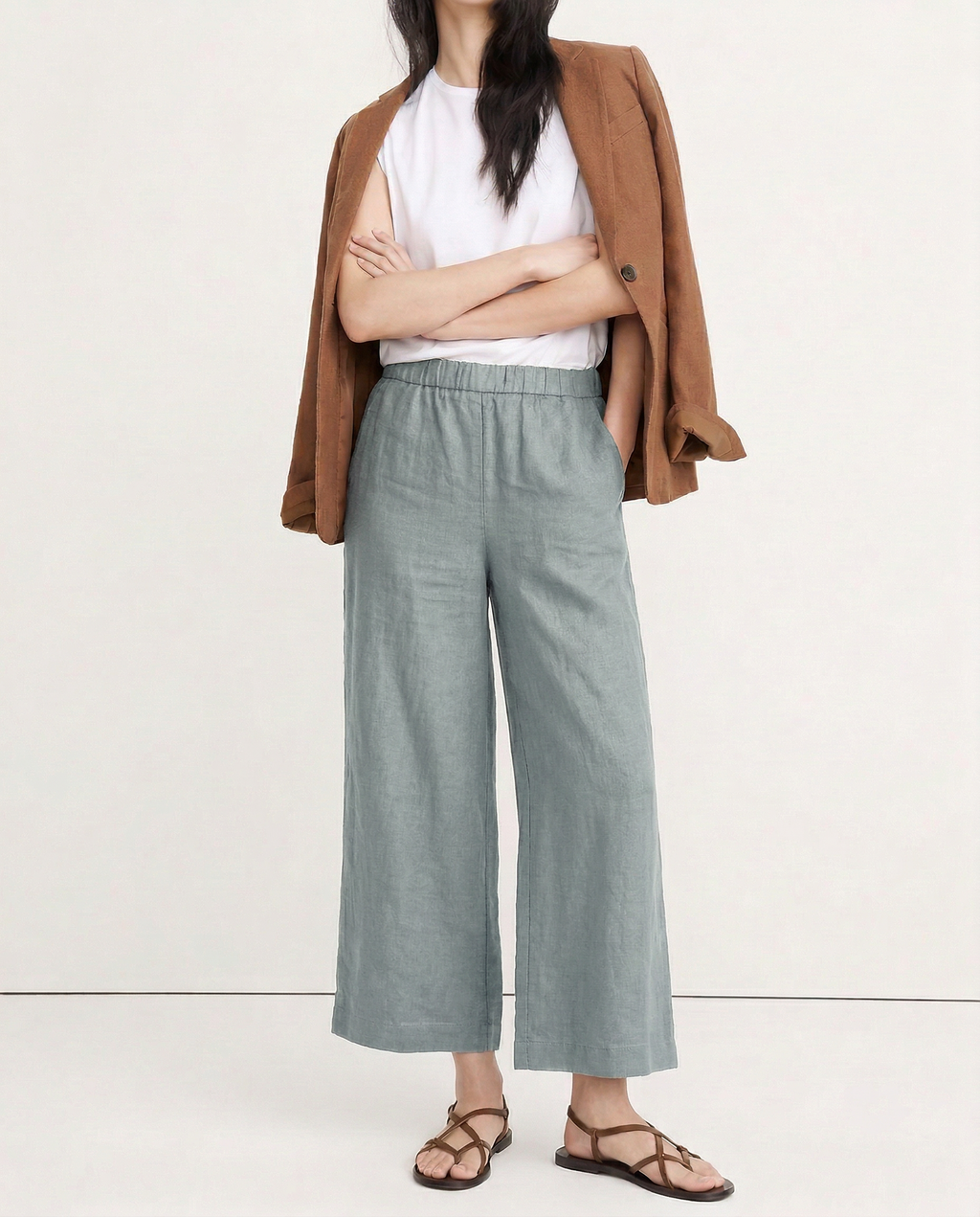 Pleated Wide Leg Linen Pants for Women - Casual Summer Trousers