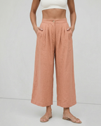 Pleated Linen Culotte Pants for Women - Lightweight, Casual Summer Trousers